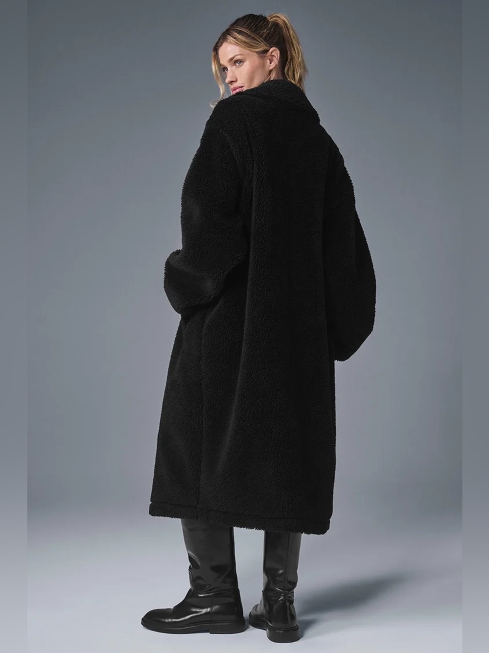 NWT Alo Yoga Oversized Sherpa Trench Teddy Coat - Black Size S - Picture 4 of 14